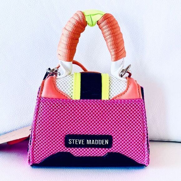 NWT Steve Gorgeous Madden BDORRA Neon Orange Pink Silver Crossbody mini bag - Picture 7 of 13